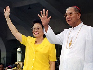 Cory Aquino with Jaime, Cardinal Sin